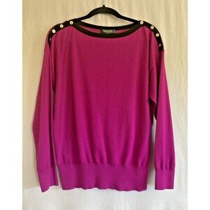 Lauren Ralph Lauren Women's XL Purple Boat Neck Long Sleeve Sweater Buttons